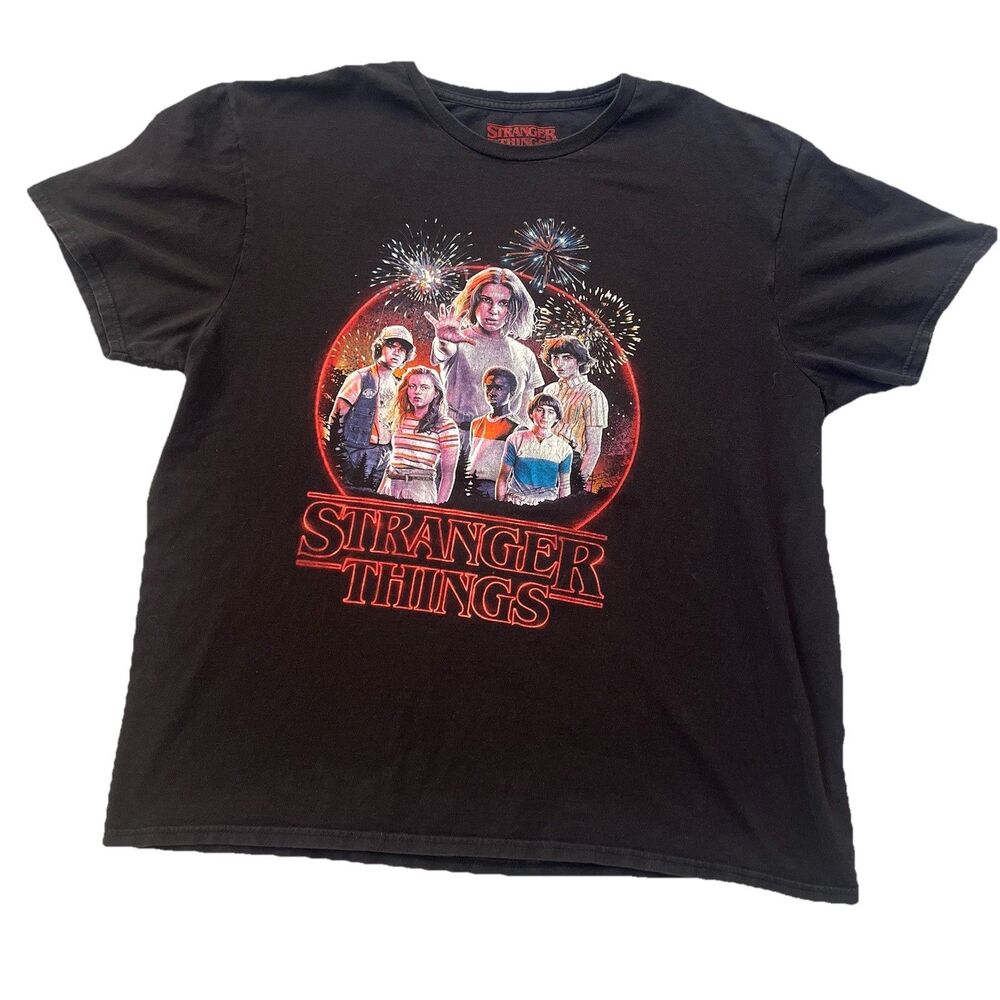 Stranger Things Shirt Mens Adult XL Black Graphic Tee Mike Eleven Dustin Netflix